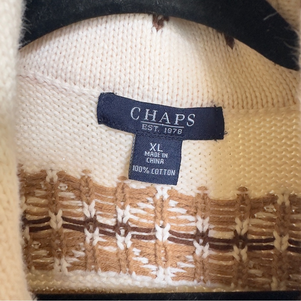 Chaps Fair Isle Cowl Neck Sweater Cream Tan Brown Geometric Knit Nordic Cozy XL - Picture 3 of 5